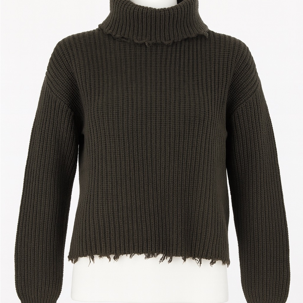 525 America Fringed Olive Green Turtleneck Sweater Women’s XS